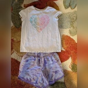 Kids Heart Print Set - White and Purple